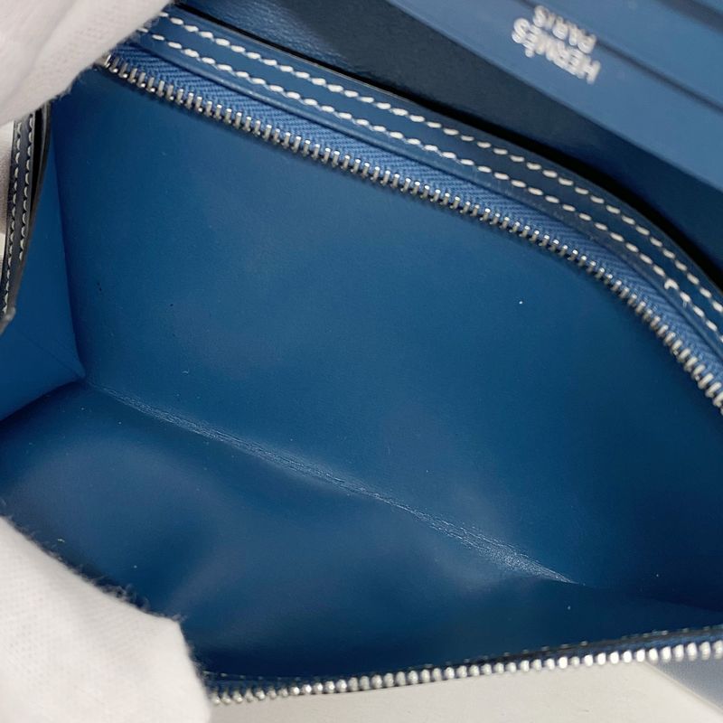 Hermes Long Wallet Bearn Classic Box Calf Blue Thalassa Silver Hardware □H