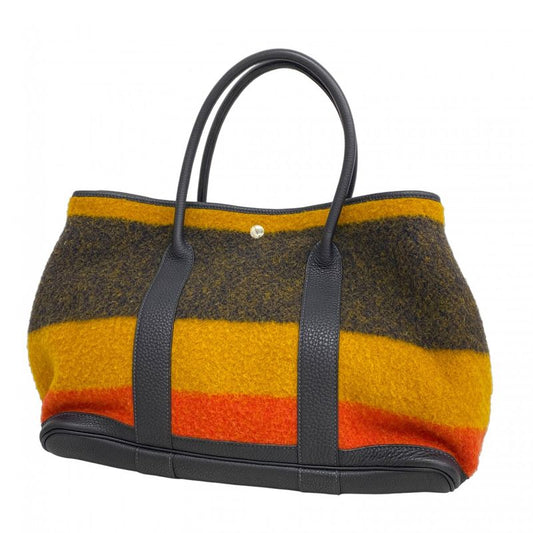 Hermes Tote Bag Garden Party Lo Cabas Hall PM Wool Yellow Orange Navy Silver