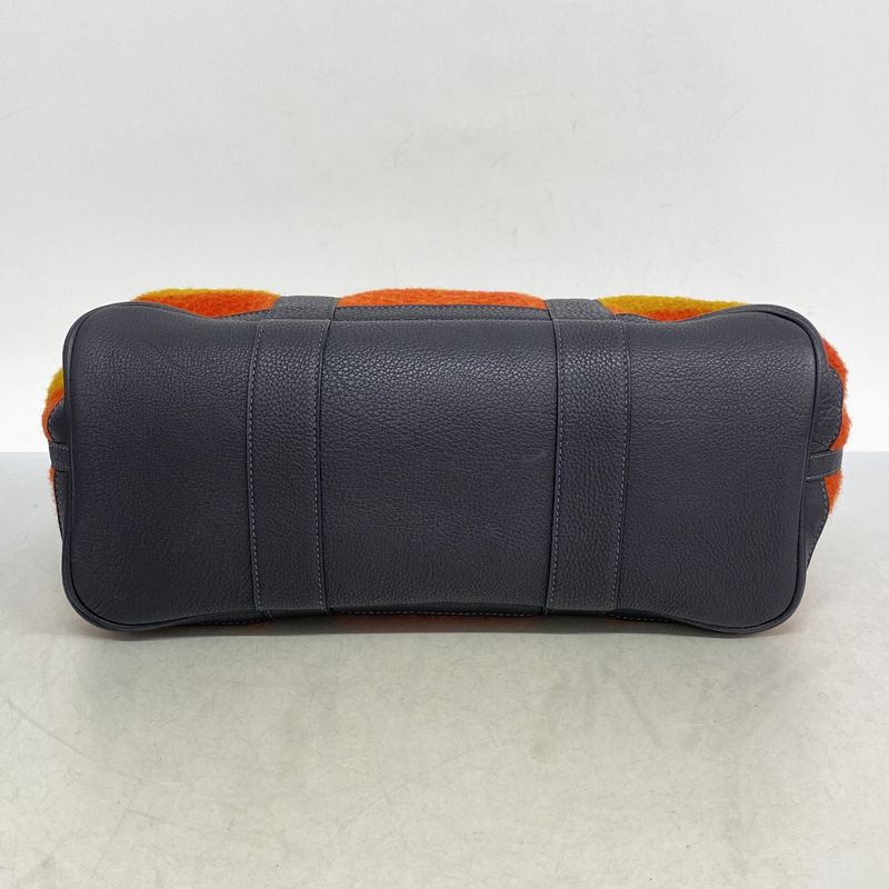 Hermes Tote Bag Garden Party Lo Cabas Hall PM Wool Yellow Orange Navy Silver