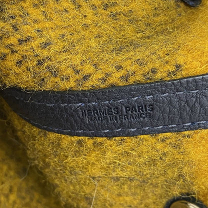 Hermes Tote Bag Garden Party Lo Cabas Hall PM Wool Yellow Orange Navy Silver