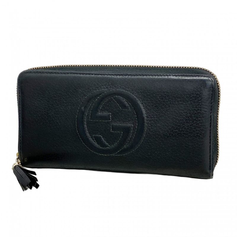 Gucci Long Wallet Soho 308004 Leather Black Chien Pan Gold Hardware Men Women