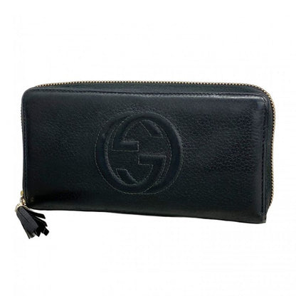 Gucci Long Wallet Soho 308004 Leather Black Chien Pan Gold Hardware Men Women