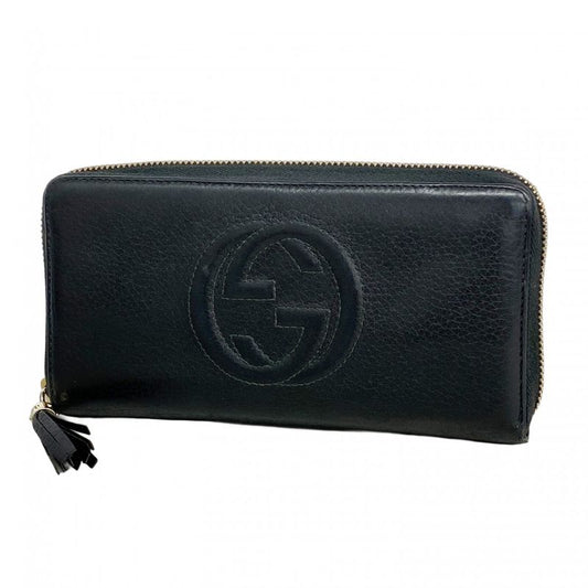 Gucci Long Wallet Soho 308004 Leather Black Chien Pan Gold Hardware Men Women