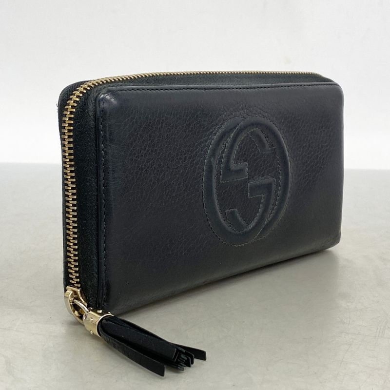 Gucci Long Wallet Soho 308004 Leather Black Chien Pan Gold Hardware Men Women