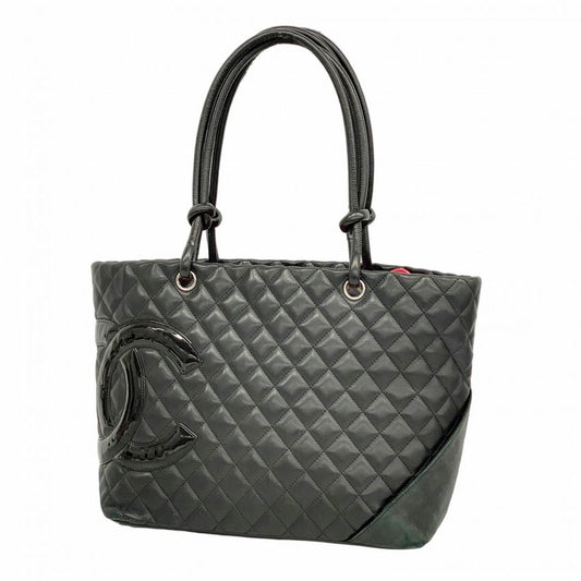Chanel Tote Bag Cambon Lambskin Black Silver Hardware Women