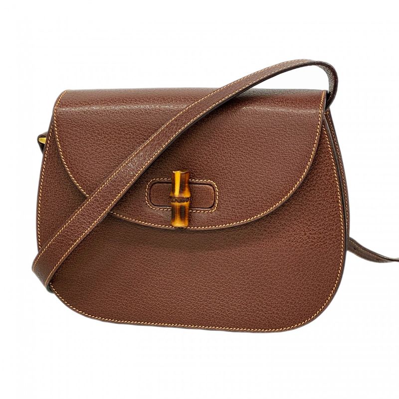 Gucci Shoulder Bag Bamboo 001 2113 1622 Leather Brown Gold Hardware Women