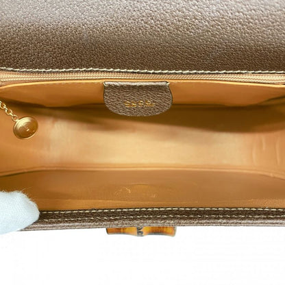 Gucci Shoulder Bag Bamboo 001 2113 1622 Leather Brown Gold Hardware Women