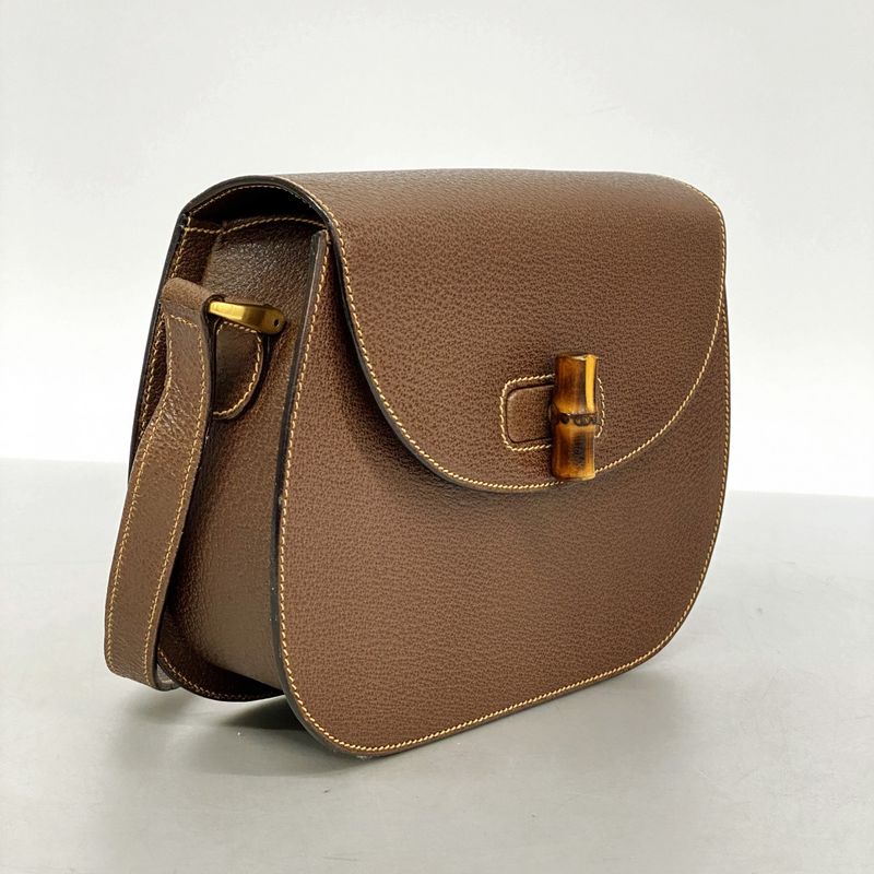 Gucci Shoulder Bag Bamboo 001 2113 1622 Leather Brown Gold Hardware Women