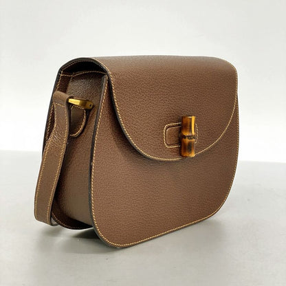 Gucci Shoulder Bag Bamboo 001 2113 1622 Leather Brown Gold Hardware Women