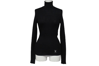 Louis Vuitton Long Sleeve Knit Sweater Wool Silk Black Logo XS