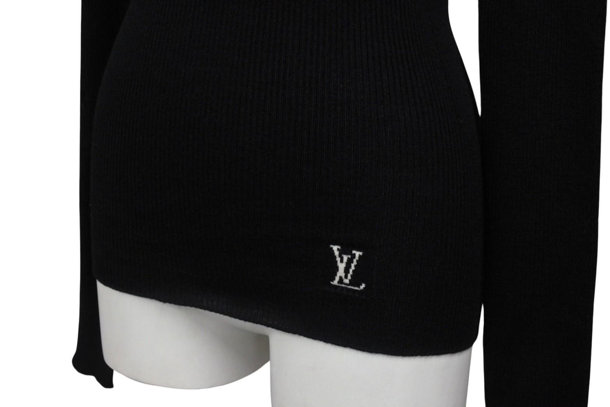 Louis Vuitton Long Sleeve Knit Sweater Wool Silk Black Logo XS — view 6