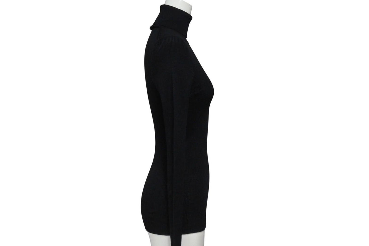 Louis Vuitton Long Sleeve Knit Sweater Wool Silk Black Logo XS — view 5