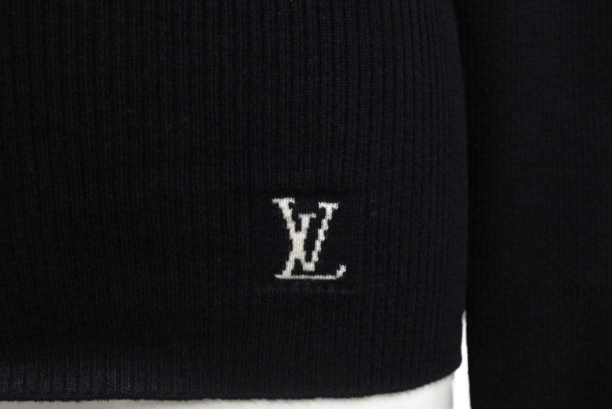 Louis Vuitton Long Sleeve Knit Sweater Wool Silk Black Logo XS — view 7