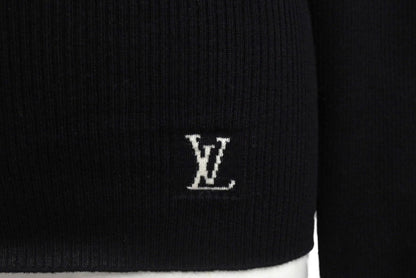 Louis Vuitton Long Sleeve Knit Sweater Wool Silk Black Logo XS — view 7