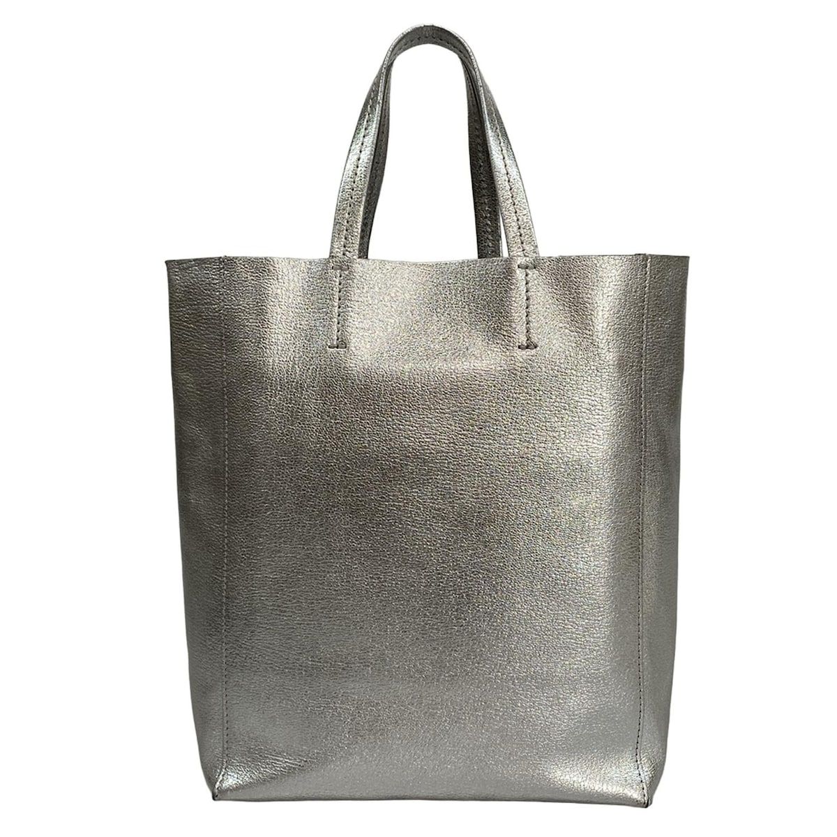 Celine Tote Bag Excellent Condition Vertical Cabas Small Silver Leather