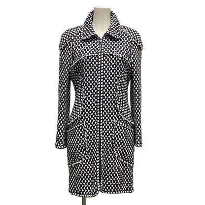 Chanel Coat Size 38 M Women's P32956 Dark Navy and Ivory Tweed Zip Up Spring/fal