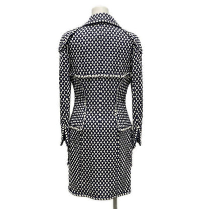 Chanel Coat Size 38 M Women's P32956 Dark Navy and Ivory Tweed Zip Up Spring/fal