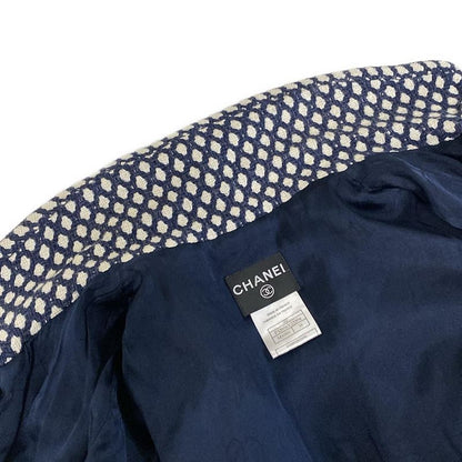 Chanel Coat Size 38 M Women's P32956 Dark Navy and Ivory Tweed Zip Up Spring/fal