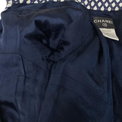 Chanel Coat Size 38 M Women's P32956 Dark Navy and Ivory Tweed Zip Up Spring/fal