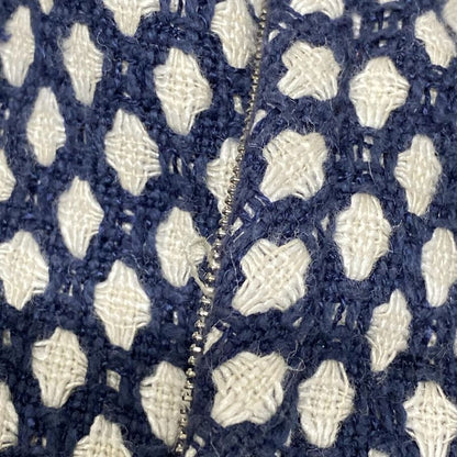 Chanel Coat Size 38 M Women's P32956 Dark Navy and Ivory Tweed Zip Up Spring/fal