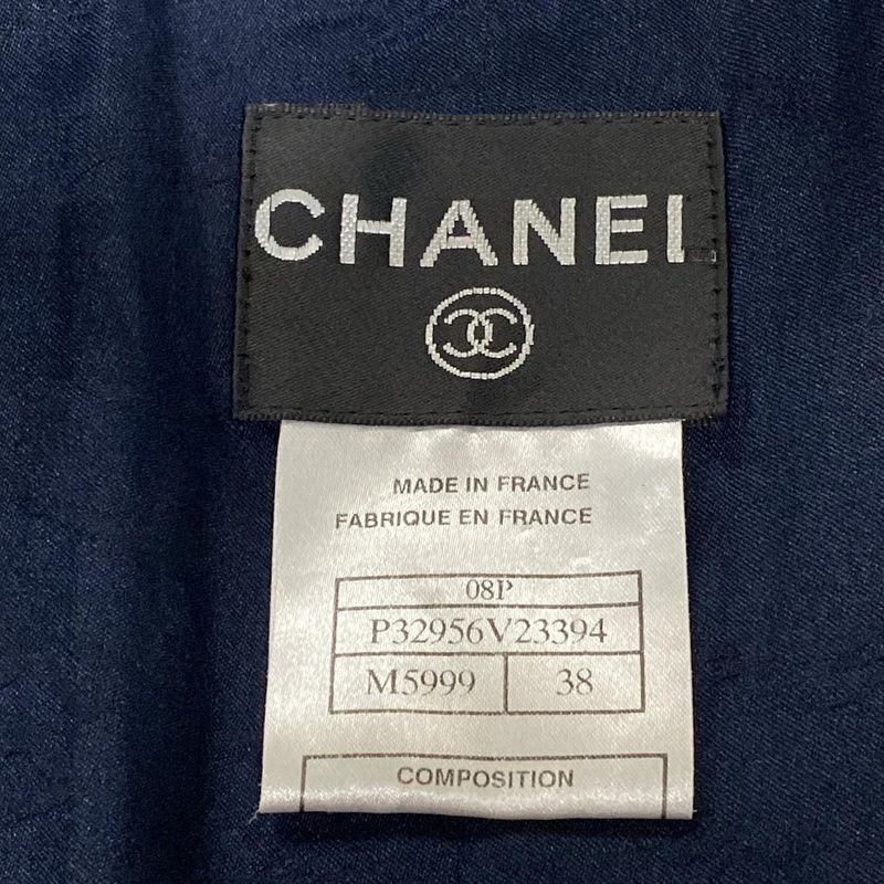 Chanel Coat Size 38 M Women's P32956 Dark Navy and Ivory Tweed Zip Up Spring/fal