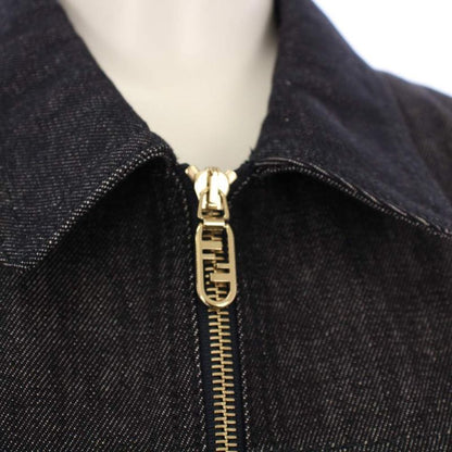 Fendi 23rd Denim Dress 3/4 Length Sleeves Knee Length Pleats Cut 42 Navy Blue