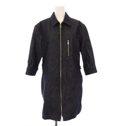Fendi 23rd Denim Dress 3/4 Length Sleeves Knee Length Pleats Cut 42 Navy Blue