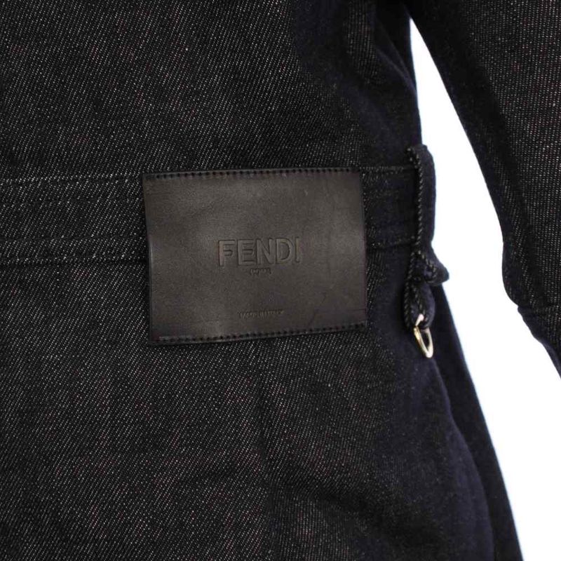 Fendi 23rd Denim Dress 3/4 Length Sleeves Knee Length Pleats Cut 42 Navy Blue