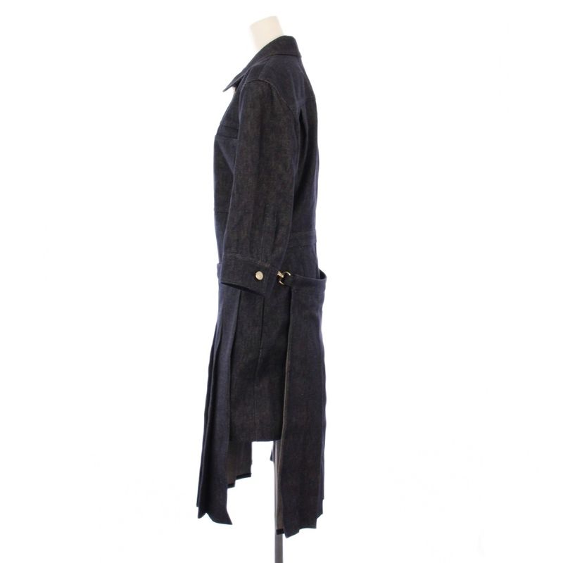Fendi 23rd Denim Dress 3/4 Length Sleeves Knee Length Pleats Cut 42 Navy Blue