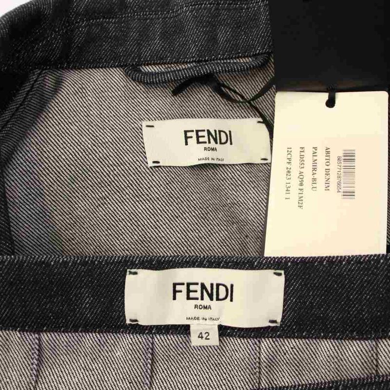 Fendi 23rd Denim Dress 3/4 Length Sleeves Knee Length Pleats Cut 42 Navy Blue