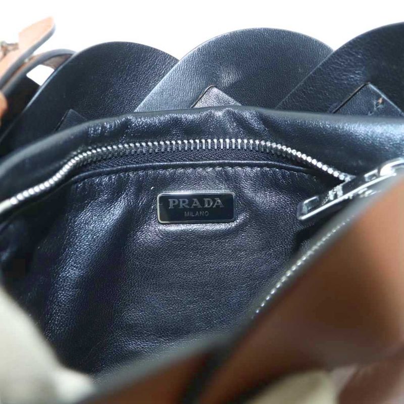 Prada Tres Braided Mini Shoulder Bag Square Leather Brown AQ-OS-OH