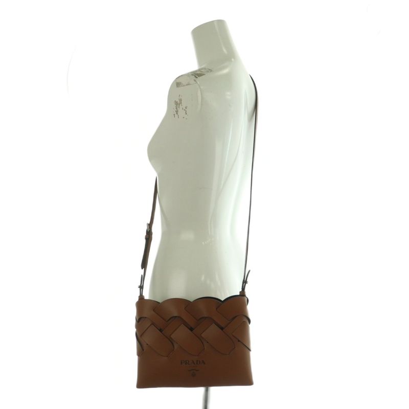 Prada Tres Braided Mini Shoulder Bag Square Leather Brown AQ-OS-OH