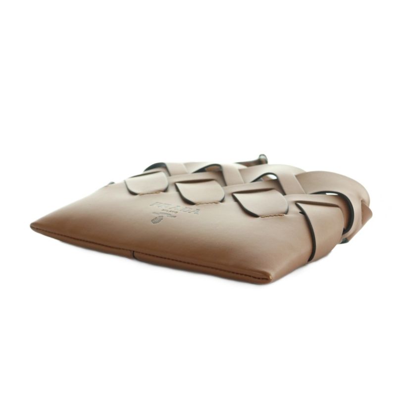 Prada Tres Braided Mini Shoulder Bag Square Leather Brown AQ-OS-OH