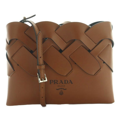 Prada Tres Braided Mini Shoulder Bag Square Leather Brown AQ-OS-OH