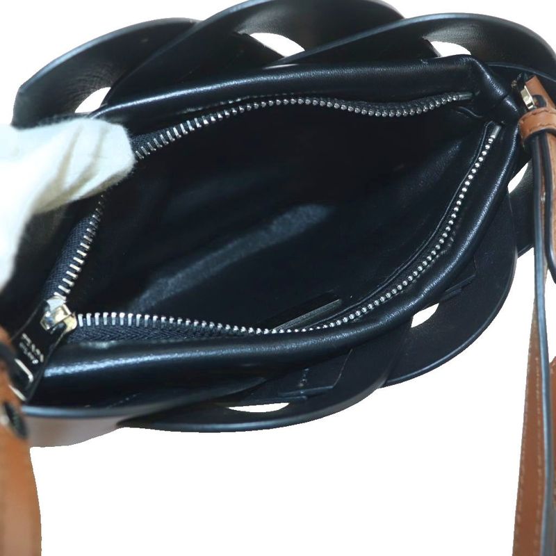 Prada Tres Braided Mini Shoulder Bag Square Leather Brown AQ-OS-OH
