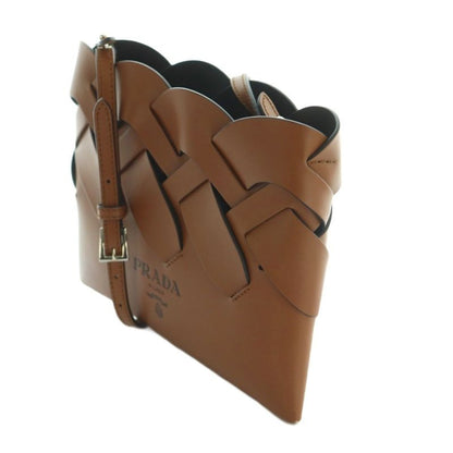 Prada Tres Braided Mini Shoulder Bag Square Leather Brown AQ-OS-OH