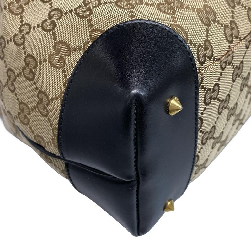 Gucci Tote Bag GG Pattern 296874 Beige Dark Brown and Black Studs Leather