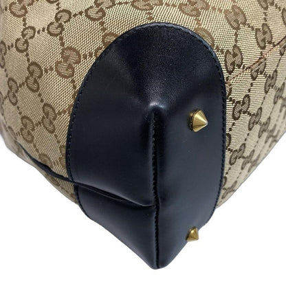 Gucci Tote Bag GG Pattern 296874 Beige Dark Brown and Black Studs Leather