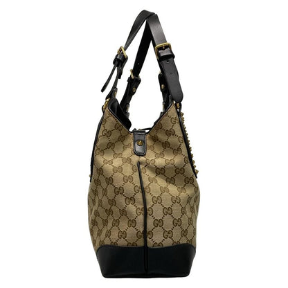 Gucci Tote Bag GG Pattern 296874 Beige Dark Brown and Black Studs Leather