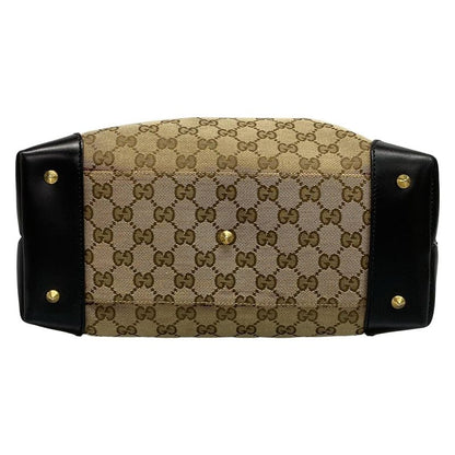 Gucci Tote Bag GG Pattern 296874 Beige Dark Brown and Black Studs Leather