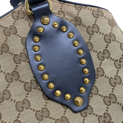 Gucci Tote Bag GG Pattern 296874 Beige Dark Brown and Black Studs Leather