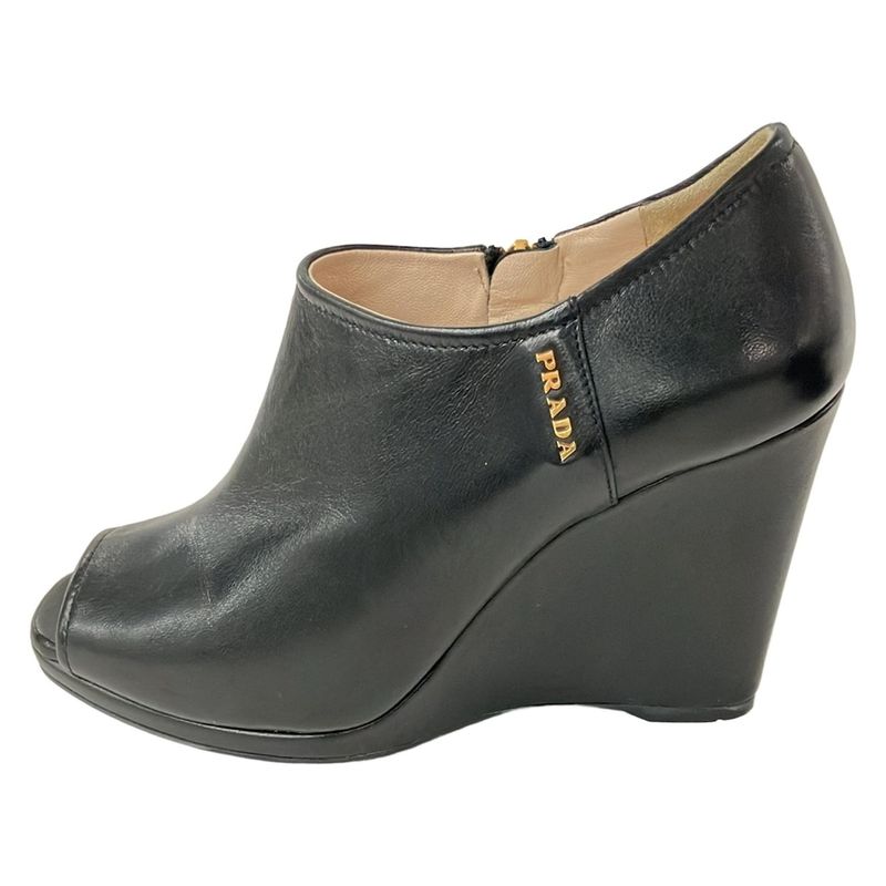 Prada Sport Booties 36 1 2 Women - Black Open Toe Wedge Sole Leather