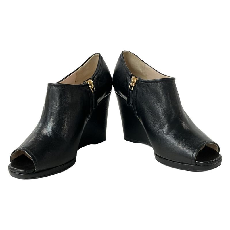 Prada Sport Booties 36 1 2 Women - Black Open Toe Wedge Sole Leather