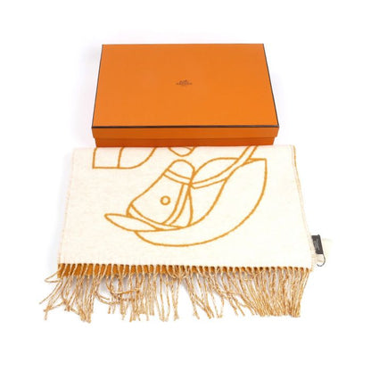 Hermes Entrelac Equestre Muffler Ivory Jaune Au-cles S 03 Ladies Scarf
