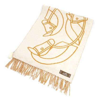 Hermes Entrelac Equestre Muffler Ivory Jaune Au-cles S 03 Ladies Scarf