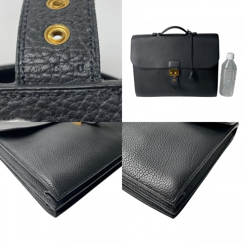 Hermes Men's Sac a Depeches 38 Noir Black B Engraved Togo Gold Hardware