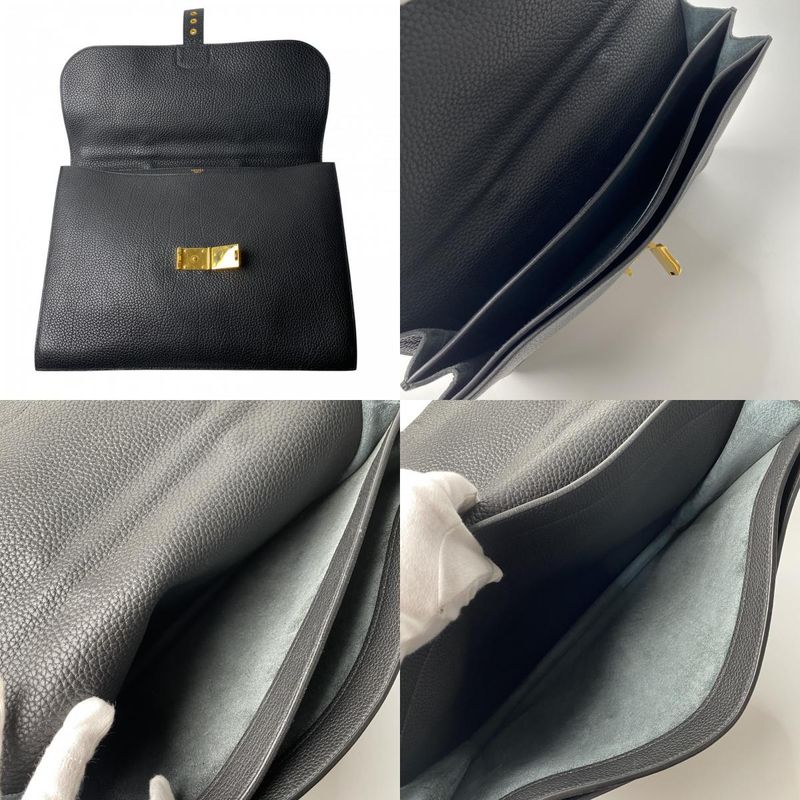 Hermes Men's Sac a Depeches 38 Noir Black B Engraved Togo Gold Hardware