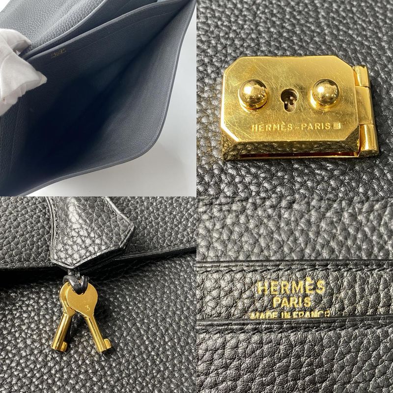 Hermes Men's Sac a Depeches 38 Noir Black B Engraved Togo Gold Hardware