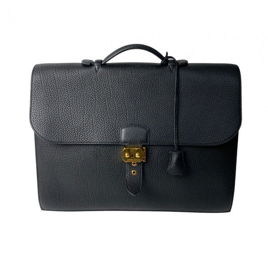 Hermes Men's Sac a Depeches 38 Noir Black B Engraved Togo Gold Hardware
