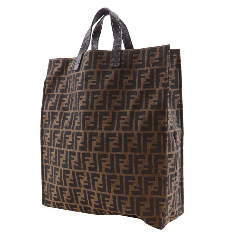 Fendi Zucca Tote Bag Nylon Canvas Brown Unisex Handbag